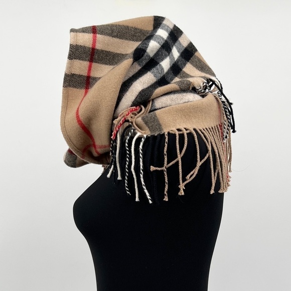 BURBERRY Rare Snood / Infinity style cashmere Scarf wool cashmere tartan plaid - Picture 5 of 8